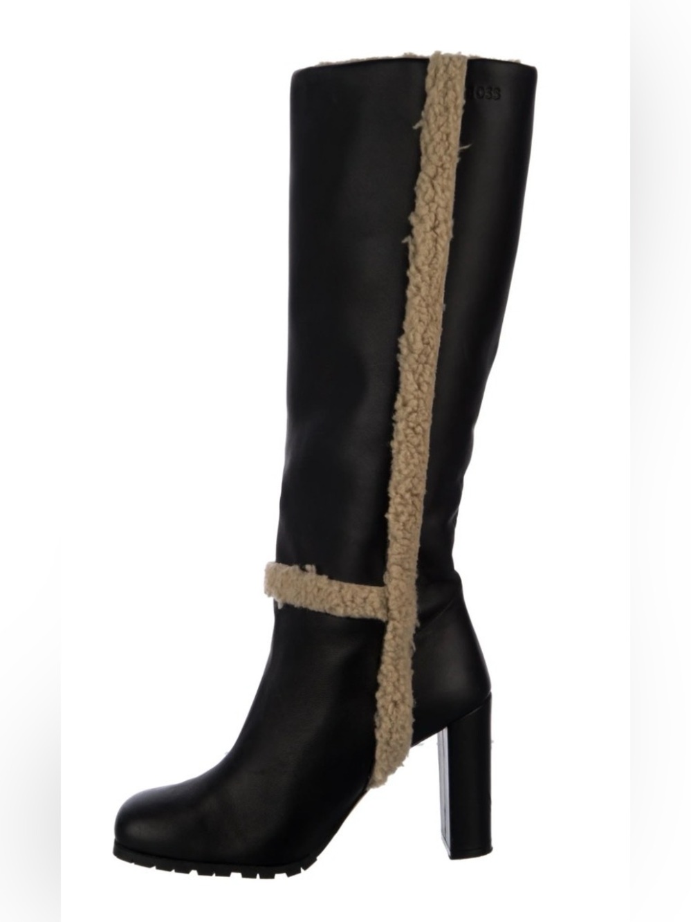 BOSS HUGO BOSS
Leather Colorblock Pattern Tall Boots with Shearling Trim